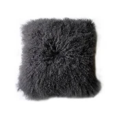 Coussin En Peau d'Agneau Du Tibet Gris