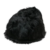 Pouf En Peau De Mouton Islandais Noir