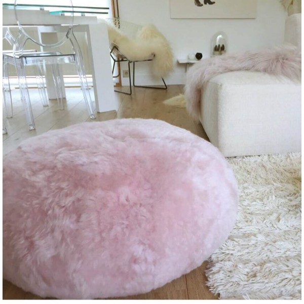 Maison Thuret - Pouf En Peau De Mouton Rose modèle galet