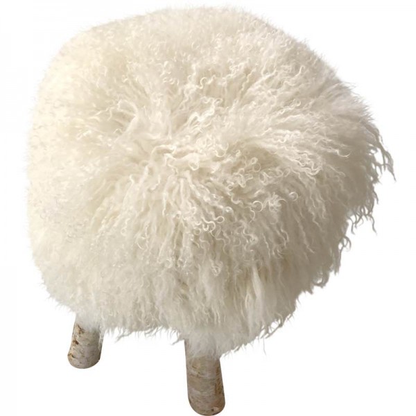 Maison Thuret - Tabouret En Peau d'Agneau Du Tibet Blanc