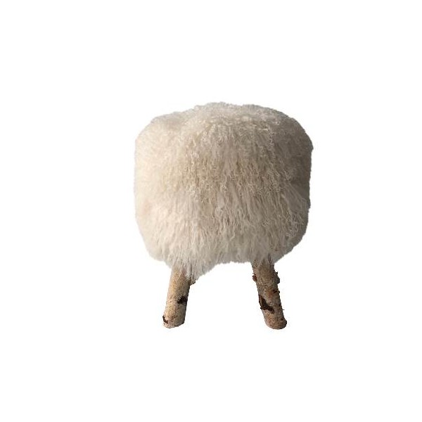 Maison Thuret - Tabouret En Peau d'Agneau Du Tibet Blanc