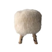 Maison Thuret - Tabouret En Peau d'Agneau Du Tibet Blanc