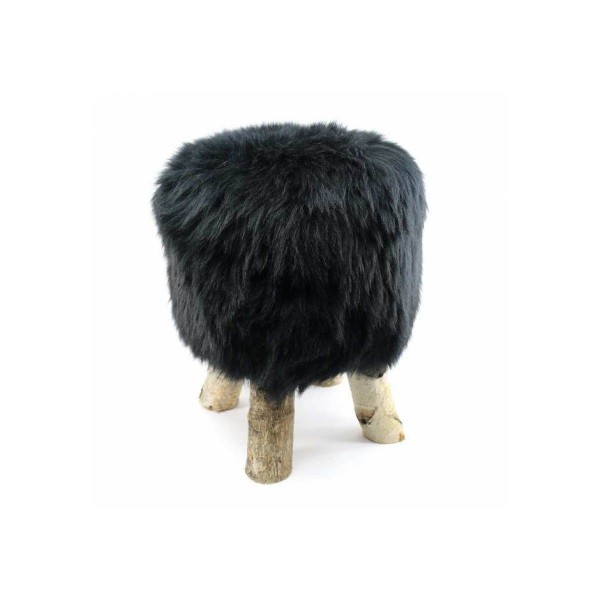 Maison Thuret - Tabouret En Peau De Mouton Noir