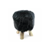 Tabouret En Peau De Mouton Noir