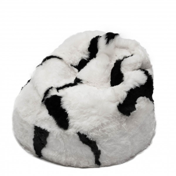 Maison Thuret - Pouf En Peau De Mouton Blanc Et Noir