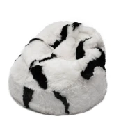 Pouf En Peau De Mouton Blanc Et Noir