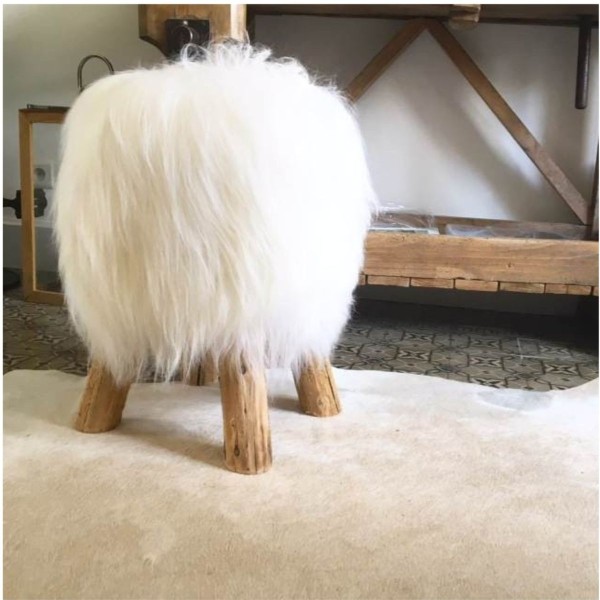 Maison Thuret - Tabouret En Peau De Mouton Blanc