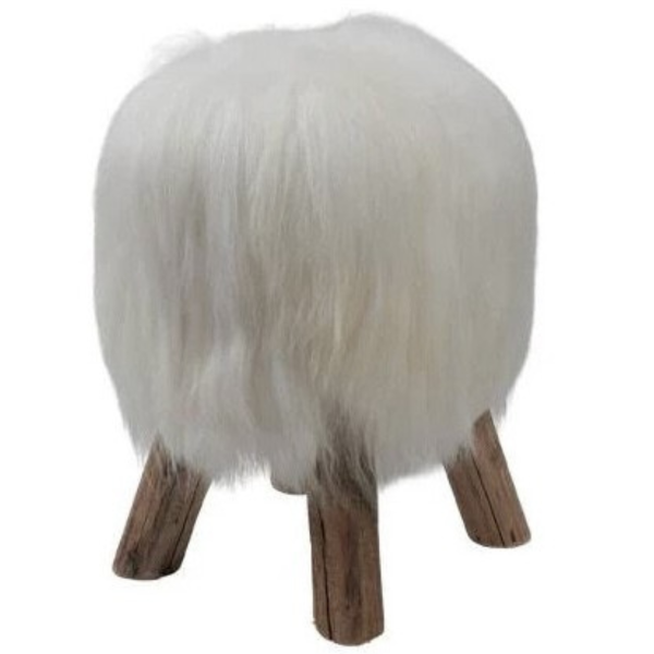 Maison Thuret - Tabouret En Peau De Mouton Blanc