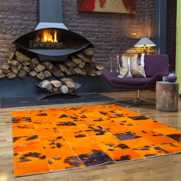 Maison Thuret - Tapis Patchwork En Peaux De Vache Orange