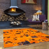 Maison Thuret - Tapis Patchwork En Peaux De Vache Orange