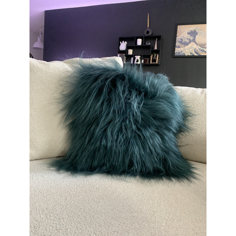 Coussin En Peau De Mouton Islandais Vert Bouteille
