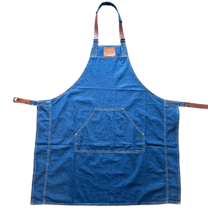 Schort van leer en donker denim