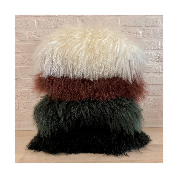 Maison Thuret - Coussin En Peau d'Agneau Du Tibet Vert Sapin