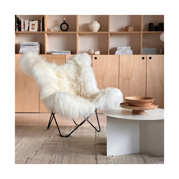 Maison Thuret - Fauteuil butterfly AA en peau de mouton Islandais blanc - l'Iconique