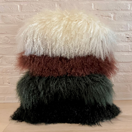 Coussin en peau d'agneau du Tibet blanc