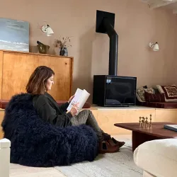 Pouf En Agneau Du Tibet Gris