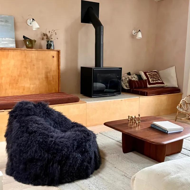 Pouf En Agneau Du Tibet Gris