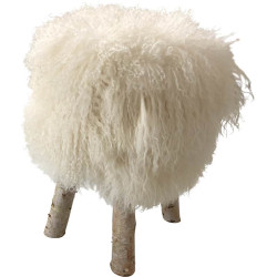 Tabouret décoratif en peau de mouton blanc